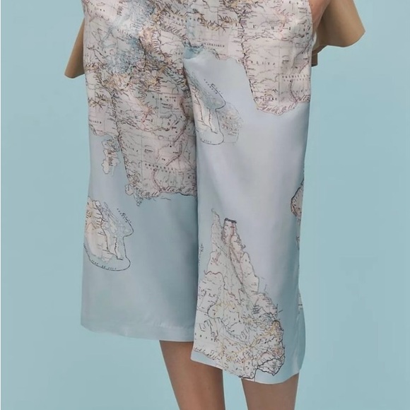 Mauve Anthropology Light Blue Map-Print Wide Leg Pants NWT SIZE 4 TALL - Picture 3 of 4